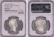Load image into Gallery viewer, German States, Bavaria. Ludwig I. 1842 &quot;Royal Wedding&quot; 2 Thaler, NGC MS64+PL (Prooflike). Finest certified PL example.