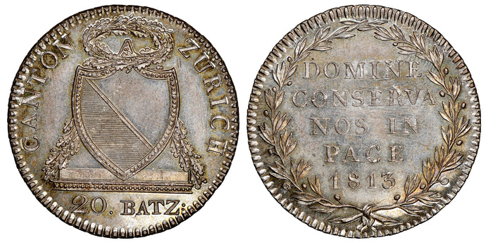 Swiss Cantons. Zurich. 1813 20 Batzen, NGC MS66. Superb.