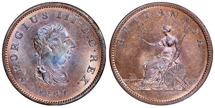 Great Britain. George III 1807-SOHO 1/2 Penny, NGC MS66RB (Red-Brown). Exquisite gem.