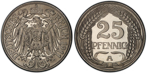 Germany; Empire. 1911-A 25 Pfennig, PCGS PR67DCAM. Rare condition.