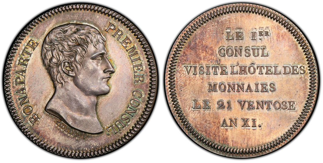 France. First Consul “AN XI” (1803) silver Restrike Essai 5 Francs, PCGS SP64+. Mazard-629c.