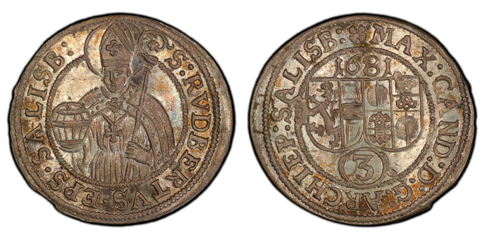 Austrian States, Salzburg. 1681 3 Kreuzer, PCGS MS67.