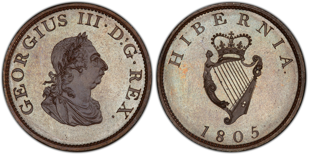 Ireland. George III. 1805 Bronzed Copper Halfpenny, PCGS PR66.