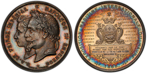 France. 1868 Le Havre Maritime Exhibition Medal, PCGS SP64. Fantastically toned.