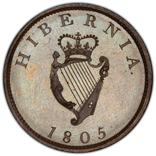 Load image into Gallery viewer, Ireland. George III. 1805 Bronzed Copper Halfpenny, PCGS PR66.