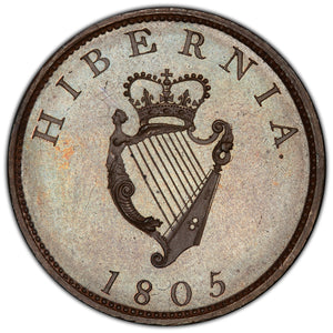 Ireland. George III. 1805 Bronzed Copper Halfpenny, PCGS PR66.