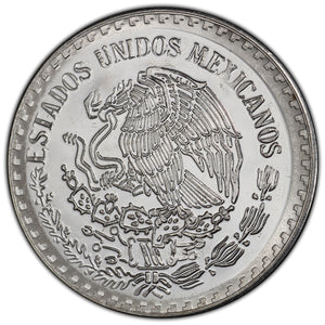 Mexico. 1990-Mo Mint Error Pattern 100,000 Pesos, overstruck on 1980-Mo silver Onza. PCGS PR68 Cameo.