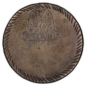 Spain; Gerona. 1808 Duro (5 Pesetas), PCGS AU50. Siege Coinage in Rare Condition.