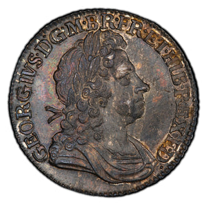 Great Britain. George I. 1723 Shilling, PCGS MS62. Beautiful target-toned reverse.