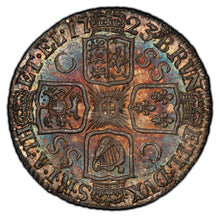 Load image into Gallery viewer, Great Britain. George I. 1723 Shilling, PCGS MS62. Beautiful target-toned reverse.