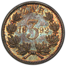 Load image into Gallery viewer, South Africa. 1892 Threepence, PCGS PR64. Original surfaces, extremely low mintage.