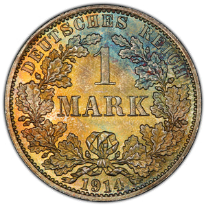Germany; Empire. 1914-A Mark, PCGS MS68. Wonderful toning.