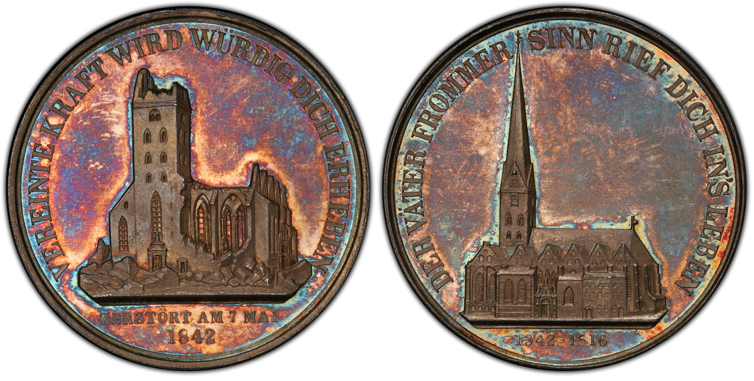 German States, Hamburg. 1842 silver Medal, PCGS SP64. Gaed-2080.