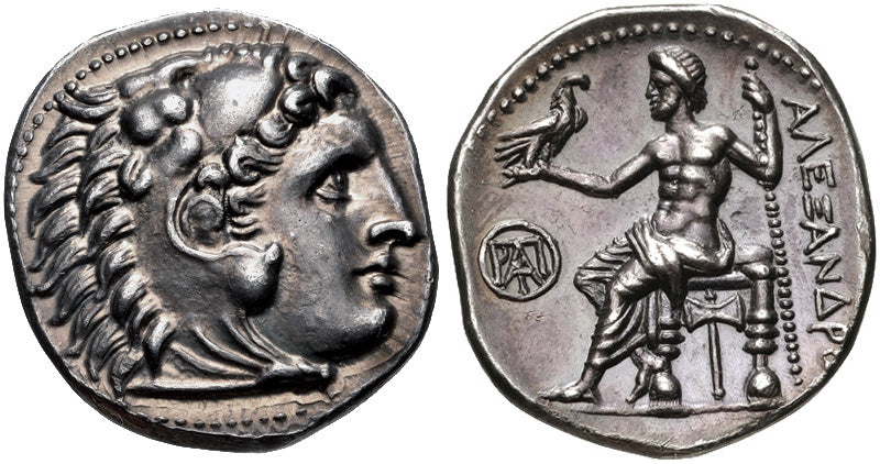 Kingdom of Macedon. Alexander III the Great (336-323 BC) AR drachm, NGC Choice AU Strike 5/5, Surface 5/5, Fine Style. Early Posthumous issue.